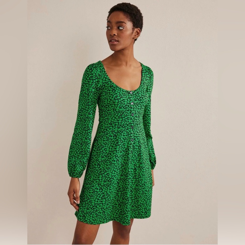 Boden Bee Tulip Sprig Button Front Jersey Mini Dress (10P)